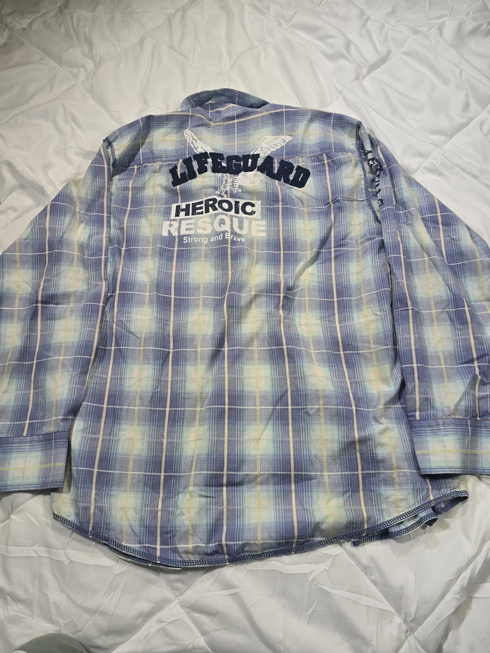 Vintage Heroic Rescue Blue Plaid Men’s Shirt Size Medium
